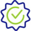 Icon of a quality seal in blue and green