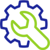 Icon wrench with gear wheel in blue and green