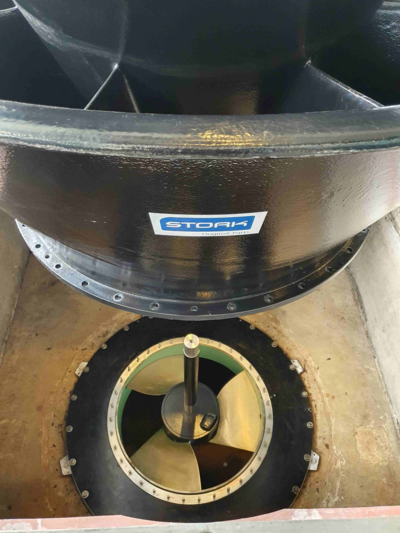 Picture of an axial flow pump being placed.
